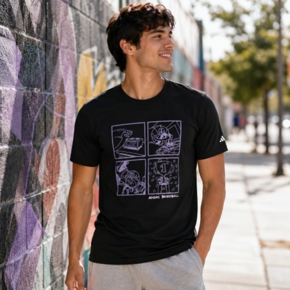 Adidas Men's Basketball Comic Graphic T-Shirt Black Size S